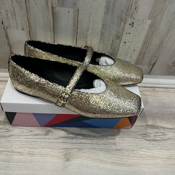 New! Katy Perry THE EVIE MARY JANE GOLD Flats Squared Toe Womens Size 11 - Picture 1 of 5
